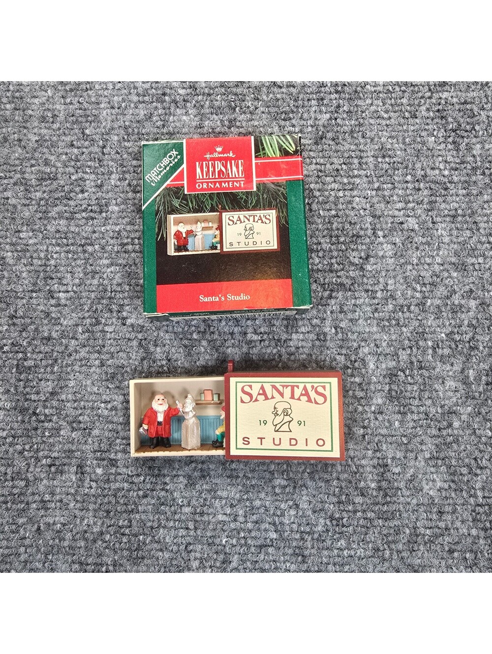 Hallmark Keepsake Santa's Studio 1991 Matchbox Memories Ornament with Box